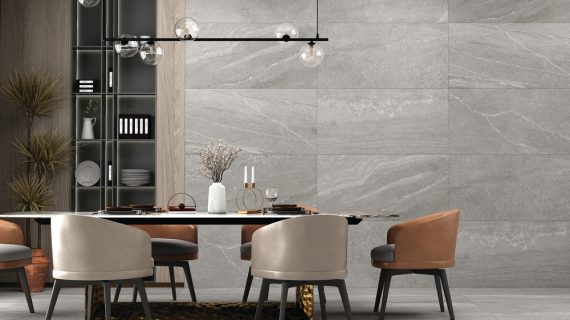 Pleasing dining area with floor and wall Decor